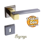 Begonya Lüx Füme Gold Kare Rozetli Oda Uyumlu Kapı Kolu Sağa ve Sola Uygun Kapı Kolları 1 Takım thumbnail 1