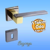 Begonya Lüx Füme Gold Kare Rozetli Oda Uyumlu Kapı Kolu Sağa ve Sola Uygun Kapı Kolları 1 Takım thumbnail 6