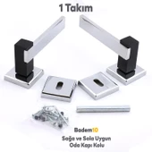 Begonya Lüx Mat Siyah Krom Kare Rozetli Oda Uyumlu Kapı Kolu Sağa ve Sola Uygun Kapı Kolları 1 Takım - 2