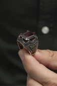 Kare Kırmızı Taşlı 925 Gümüş Erkek Yüzük thumbnail 9
