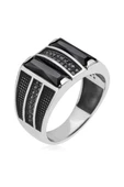 2 Sıra Dik Siyah Taşlı 925 Gümüş Erkek Yüzük thumbnail 2