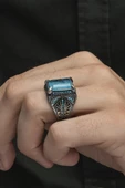 Kare Mavi Paraiba Taşlı 925 Gümüş Erkek Yüzük thumbnail 4