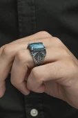Kare Mavi Paraiba Taşlı 925 Gümüş Erkek Yüzük thumbnail 3