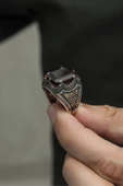 Kare Kırmızı Taşlı 925 Gümüş Erkek Yüzük thumbnail 6