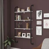 Modilayn Beyaz Mermer Desenli 4 Bölmeli Dekoratif Duvar Rafı - 1