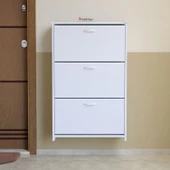Modilayn MİHRA 72 X 112 X 25,5 cm Düşer Kapaklı 3 Katlı Ayakkabılık -Beyaz - 1