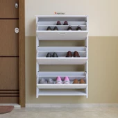 Modilayn MİHRA 72 X 112 X 25,5 cm Düşer Kapaklı 3 Katlı Ayakkabılık -Beyaz - 2