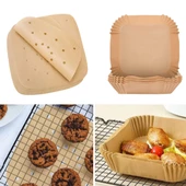 BUFFER® 200 Adet Air Fryer Pişirme Kağıdı Tek Kullanımlık Yağlı Kağıdı Kare Delikli ve Tabak Model thumbnail 1