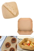 BUFFER® 200 Adet Air Fryer Pişirme Kağıdı Tek Kullanımlık Yağlı Kağıdı Kare Delikli ve Tabak Model thumbnail 9