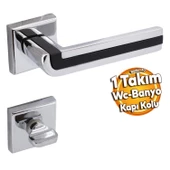Defne Lüx Krom Mat Siyah Kare Rozetli Wc Kapısı Kapı Kolu Sağa ve Sola Uygun Kapı Kolları 1 Takım thumbnail 1