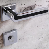 Defne Lüx Krom Mat Siyah Kare Rozetli Wc Kapısı Kapı Kolu Sağa ve Sola Uygun Kapı Kolları 1 Takım thumbnail 2