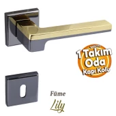 Defne Lüx Füme Gold Kare Rozetli Oda Kapısı Uyumlu Kapı Kolu Sağa ve Sola Uygun Kapı Kolları 1 Takım thumbnail 1