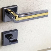 Defne Lüx Füme Gold Kare Rozetli Wc-Banyo Kapısı Uyumlu Kapı Kolu Sağ ve Sola Uygun Kolları 1 Takım - 2