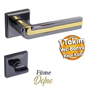 Defne Lüx Füme Gold Kare Rozetli Wc-Banyo Kapısı Uyumlu Kapı Kolu Sağ ve Sola Uygun Kolları 1 Takım - 1