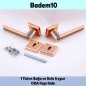 Defne Lüx Bakır Gold Kare Rozetli Oda Kapısı Uyumlu Kapı Kolu Sağ ve Sola Uygun Kapı Kolları 1 Takım - 3