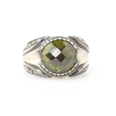 925 Ayar Gümüş Sentetik Zümrüt Taşlı Kalemkar Erkek Yüzüğü thumbnail 5