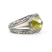 925 Ayar Gümüş Sentetik Zümrüt Taşlı Kalemkar Erkek Yüzüğü thumbnail 2