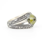 925 Ayar Gümüş Sentetik Zümrüt Taşlı Kalemkar Erkek Yüzüğü thumbnail 4