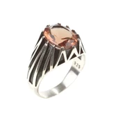 925 Ayar Gümüş Oval Zultanit Taşlı Zikzak Erkek Yüzüğü thumbnail 1