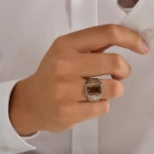 925 Ayar Gümüş Dikdörtgen Taşlı Erkek Yüzüğü - 1