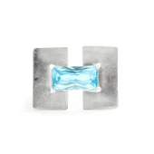 925 Ayar Gümüş Zümrüt Kesim Akuamarin Taşlı Tasarım Yüzük thumbnail 4