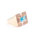 925 Ayar Gümüş Zümrüt Kesim Akuamarin Taşlı Tasarım Yüzük thumbnail 5