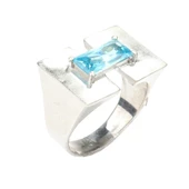 925 Ayar Gümüş Zümrüt Kesim Akuamarin Taşlı Tasarım Yüzük thumbnail 8