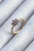MuI MuI Pirinç Gold Renk Mor Zirkon Taşlı Lotus Model Kadın Yüzük - 1