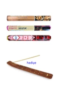 3 Paket 20 Çubuklu Tütsü Musk - Wood - Red Rose - Kayık Hediyeli - 1