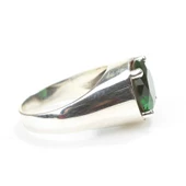 925 Ayar Gümüş Yuvarlak Zümrüt Taşlı Erkek Yüzüğü thumbnail 3
