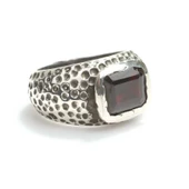 925 Ayar Gümüş Garnet Taşlı Dikdörtgen Erkek Yüzük thumbnail 1