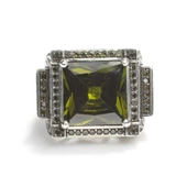 925 Ayar Gümüş Kare Peridot Taşlı Erkek Yüzük - 3