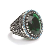 925 Ayar Gümüş Zümrüt Taşlı Oval Erkek Yüzük thumbnail 1