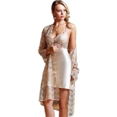 Jeremi 443 Gecelik Sabahlık Dantelli Saten 6'LI Set Çeyiz Takım - 1