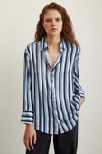 Çizgili Saten Gömlek Lacivert thumbnail 2