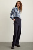 Çizgili Saten Gömlek Lacivert thumbnail 6