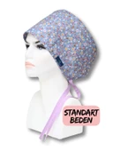 Standart Indigo Mavi Çıtır Çiçek Desenli Cerrahi Bone Doktor Hemşire Sağlıkçı Bonesi - 1