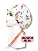Standart Beden Unicorn Tek Boynuzlu At Desenli Cerrahi Bone Doktor Hemşire Sağlıkçı Bonesi - 1
