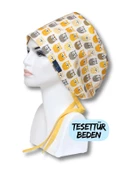 Tesettür Beden Baykuş Desenli Sarı Cerrahi Bone Doktor Hemşire Sağlıkçı Hastane Bonesi - 1