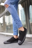 Tomiross Unısex Siyah Siyah Garantili Ortopedik Keten Günlük Kullanım Sneaker Ayakkabı X-STAR-7284 - 5