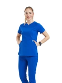 FREESIA- Kadın Likralı Royal Mavi Üniforma Üst thumbnail 1