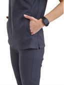 CLOWER- Kadın Likralı Koyu Gri Üniforma Üst thumbnail 3