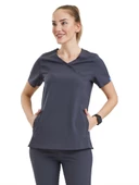 CLOWER- Kadın Likralı Koyu Gri Üniforma Üst thumbnail 1