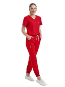JOGGER- Kadın Likralı Kırmızı Üniforma Takımı - 1