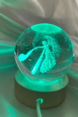 3D Led Işık Cam Küre Çok Işıklı Ahşap Peri kız Çiçek 6 cm - 2