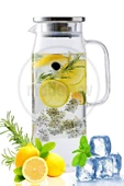 Borosilikat Cam Sürahi Kulplu Çelik Kapaklı Soğuk Sıcak Kokteyl Meşrubat Karaf Cam Sürahisi 1500 ml - 4