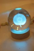 3D Led Işık Cam Küre Çok Işıklı Ahşap Hindiba Çiçeği 6 cm - 7