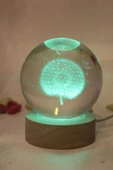3D Led Işık Cam Küre Çok Işıklı Ahşap Hindiba Çiçeği 6 cm - 4