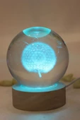 3D Led Işık Cam Küre Çok Işıklı Ahşap Hindiba Çiçeği 6 cm - 3