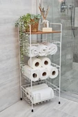 Digithome Ahşap Metal Çok Amaçlı 3 Katlı Banyo Düzenleyici Organizer Ceviz Raflı - Beyaz – MRS-001 - HYT C1-1-267 thumbnail 4